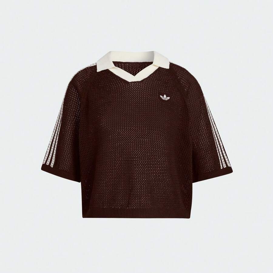 Adidas Originals Women's Crochet Polo Collar Knit Top - Brown - View 1