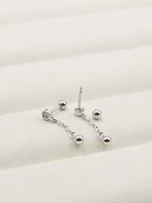 1pc S925 Sterling Silver Zirconia Ball Chain Navel Piercing, Minimalist Personalized Navel Piercing, Body Piercing, Valentine's Day, Mother's Day, Gift For Mother - Single - View 4