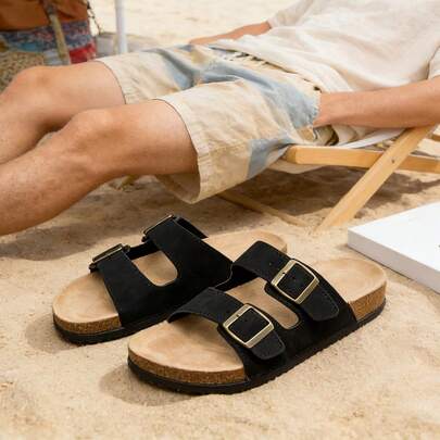 صنادل شاطئ سميكة الوحدة للرجال، صنادل كاجوال جديدة للصيف سهلة الارتداء، صنادل خارجية واسعة، أحذية شاطئ ذات قاع ناعم، أحذية شاطئ عصرية متعددة الاستخدامات مانعة للانزلاق، أحذية كبيرة الحجم مريحة وقوية