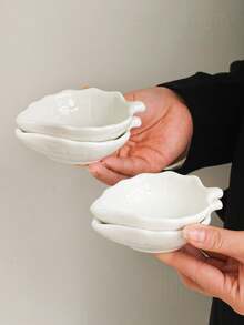 1个/2个/4个装简约白色陶瓷叶形酱汁碟，厨房醋酱油调味碟，骨瓷开胃菜碟 - 白色 - 查看 6