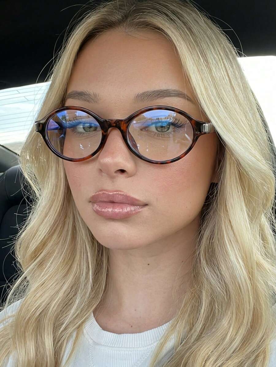 1 Pair Women's Leopard Print Oval PC Frame Retro Personalized Fashion Clear Glasses - Multicolor - View 1