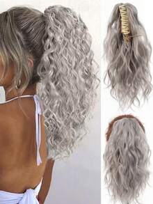 14-26 Inch Curly Ponytail Holder Claw Scrunchie, Brown Mixed Gold Bleached High Ponytail Tie, Women Synthetic Hair - Multicolor - View 18