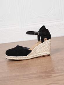 Women's Platform & Wedge Slip-On Shoes, Women's Wedge Thick Bottom Espadrille Ankle Strap Shoes Faux Leather Wedge Sandals, Summer Holiday Black Strap Slip-On Square Toe 3.15in Heel Ankle Strap Shoes, Comfortable Woven Straw Hollow-Out Shoes Shoes Size 34-43 Plus Size Women Shoes, Women's High Heel Pumps, Women's High Heel Sandals, Women's High Heels, Elegant Women Shoes - Black - View 5