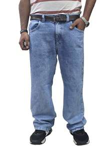 Men's Oversized Wide Leg Balloon Jeans Without Elastane - 藍色水洗斧 - 查看 7