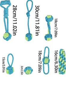 7件套蓝绿色宠物绳索玩具，满足狗狗天生的咀嚼欲望并释放能量！ - 彩色 - 查看 3