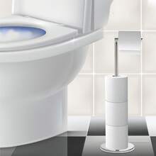 Crystals 2-In-1 Free-Standing Toilet Paper Holder With Storage Rack – Bathroom Floor Stand - Silver - View 9