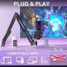 ZealSound Gaming Microphone, Condenser USB Mic For PC With Noise Cancellation, RGB, Mute, Gain Control, Zero-Latency Monitoring, Boom Arm, Tripod Stand & Pop Filter, Plug And Play For Pc, Phone, Streaming, Twitch,Perfect For Discord, Zoom Recording - View 4