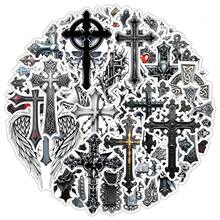 50pcs Cross Stickers, Gothic Dark Style Cute Retro Decorative Stickers For Album, Skateboard, Diary, Graffiti Scrapbook Supplies Stationery Funny Stickers Kindle - Cross - View 5