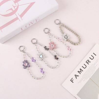 4 Pieces Of Alloy Cartoon Teddy Bear Mobile Phone Lanyard Bead With High-End Feel, Hand-Held Phone Chain, Keychain, Hanging Chain, Bag Pendant