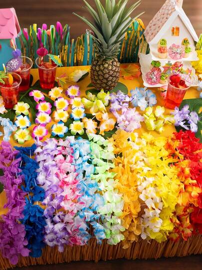 10 piezas Leis de flores hawaianas, recuerdos de fiesta familiar con temática tropical hawaiana, tocado para vacaciones, boda, playa, cumpleaños, decoración para fiesta, festival, boda, graduación, Día de la Madre, festival de música, colores aleatorios