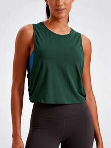 MathCat Cropped Workout Tank Tops For Women - Sleeveless Sports Athletic Yoga Running Gym Crop Shirts - 墨綠色 - 查看 2