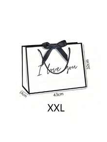 1pc "I Love You" Gift Bag, Paper Gift Bag, Lightweight Foldable Shopping Tote Bag, Perfect Gift Bag For Girlfriend, Boyfriend, Husband, Wife, Partner - Black & White Birthday Decor, Birthday Gift, Celebration Accessory, Decorated With Ribbon, Durable, Event Planning, Fashionable Packaging, Sturdy Material, Women Gift - Multicolor - View 11