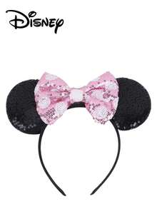 Disney 1pc Mickey & Minnie Black + Pink Polka Dot Sequin Bow Headband, Party Costume Accessory, Theme Party Decor, Amusement Park Photo Prop, Suitable As Birthday Gift, Holiday Party - Black and Pink Polka Dots - View 7
