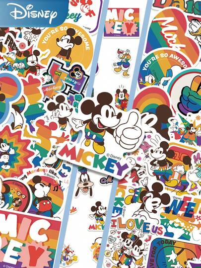  50pcs Disney Colorful Mickey Mouse, Minnie Mouse, Donald Duck Stickers, Cartoon Creative Hand-Drawn Doodle Stickers Suitable For DIY Planner, Notebook, Laptop, Phone Case, Tablet, Fridge, Guitar, Skateboard, Water Bottle, Bicycle, Scrapbook, Decoration, Holiday, Birthday, Party Gifts