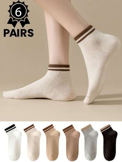 6 Pairs Of Unisex Retro Striped Ankle Socks - High Elasticity & Breathable Design, Comfortable For Daily Wear, Shopping, Hiking, Sports & Travel, Essential For All Seasons, Ideal Gift For Father's Day, Mother's Day, Christmas & Loved Ones