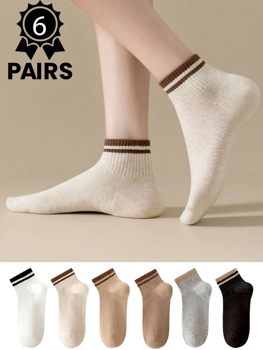6 đôi tất cổ ngắn kẻ sọc kiểu retro unisex - Thiết kế thoáng khí, co giãn cao, thoải mái khi mang hàng ngày, phù hợp cho mua sắm, leo núi, thể thao và du lịch, vật dụng thiết yếu cho mọi mùa, món quà tuyệt vời cho Ngày của Cha, Ngày của Mẹ, Giáng sinh và bạn bè. - Nhiều màu - Xem 1