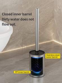 1 Set Stainless Steel Round Toilet Brush With Cover, Short Body Bathroom Crevice Cleaning Brush Set - Round and Short - View 9