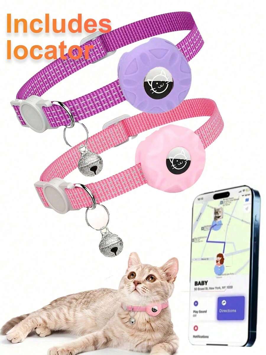 1 Stück IOS Haustier-Tracker Halsband, Echtzeit-Katzen-Ortungsgerät Halsband mit Glöckchen, verstellbares reflektierendes kleines Katzenhalsband, abnehmbarer Anti-Verlust-Katzenhalsriemen, Outdoor-Spaziergang Haustier-Ortungsgerät Halsband, süßes Katzen-Accessoire, Ausbruchsicheres Katzenhalsband, Alltagstragbares Haustier-Halsband - Verschiedenfarbig - Übersicht 1