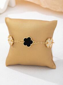 1件金色金属黑色四叶草造型时尚优雅饰品，适合派对和节日佩戴 - 綠色五葉草 - 查看 10