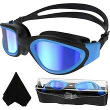 Adult Anti-Fog Swim Goggles Wide & Secure Fit - Blue & Black/Blue Polarized Mirrored Lens - View 13