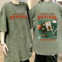[100% Cotton] 1 230g Heavyweight T-Shirt-Double-Sided Vintage Street-Style Print With Treaty Oak Revival Graphic, Regular Round Neck, Machine Washable - 綠色 - 查看 1