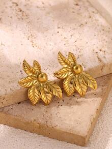 1 par de pendientes de hoja de moda para mujer, color dorado, de acero inoxidable con diseño geométrico, joyas para boda, fiesta y regalo de cumpleaños - Dorado - Ver 5