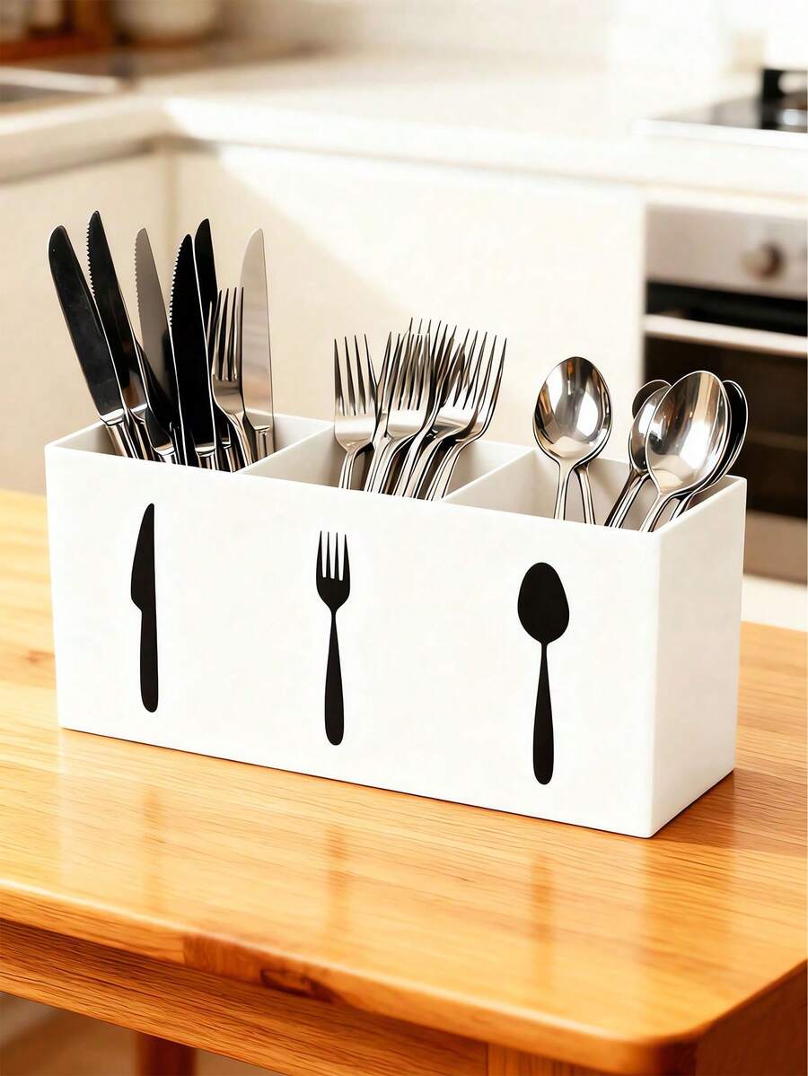 Multi-Function Kitchen Utensil Storage Rack - Space-Saving Plastic Cutlery Holder Box For Storing Spoons, Knives And Forks, For Kitchen Countertop And Drawer, Suitable For Home, Dining Room And Tabletop - Multicolor - View 1