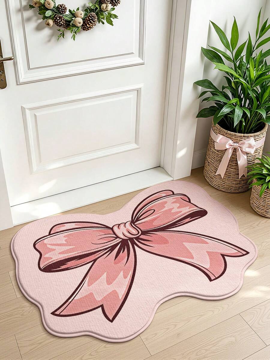 B.DUCK 1 pieza Alfombra con forma de lazo rosa, alfombra con patrón de lazo rosa de dibujos animados, adecuada para baño, cocina, exterior, interior, pasillo, dormitorio, sala de estar, lavable a máquina, base antideslizante, esencial para dormitorio y baño, decoración de invierno, decoración de habitación, decoración navideña, alfombra decorativa, accesorios de baño, decoración interior, alfombra de exterior - Sombras de mariposas y luz que fluye - Ver 1