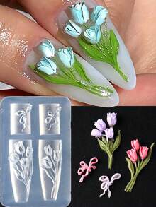 FULL BEAUTY 郁金香美甲硅胶模具，3D蝴蝶结花束美甲模具，DIY亚克力美甲装饰工具 - 無色 - 查看 6