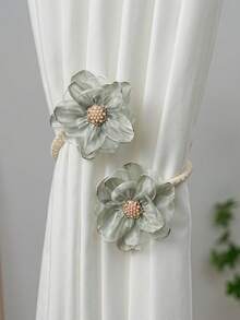 1/2 Stück realistische Rosenblumen Vorhanghalter, Vintage romantische Vorhangseile, lebensechte florale Vorhanghalter, elegantes Design, ohne Bohren erforderliche dekorative Vorhangaufhängung, geeignet für Schlafzimmer, Wohnzimmer, Hochzeit, Jahrestag Dinner Dekoration, Gartenstil - Verschiedenfarbig - Übersicht 3