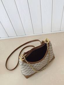 Luxury Retro Printed Commuter Chain Shoulder Bag, New Hobo Crossbody Bag For Women, Ample Capacity For Daily Commute And Shopping - Khaki - View 4