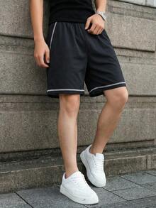 Boys' & Teens' Summer Contrast Trim Loose Sports Bermuda Shorts, Breathable Outdoor Casual Shorts - Black - View 9