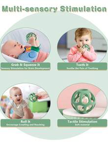 2-In-1 Baby Teething Ball - Textured Surface Design, Easy To Grip, Multi-Sensory Stimulation - 100% Silicone Material, Suitable For Baby Bath Time & Play, Perfectly Promotes Sensory Development, Relieves Teething Discomfort - Ideal Gift For Baby Boys And Girls, Educational And Fun - Multicolor - View 7