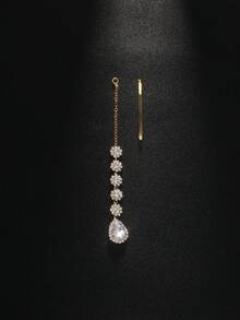 1pc New Minimalist Water Drop Rhinestone Forehead Chain, Fashionable Bohemian Headpiece, Accessories - Gold - View 4