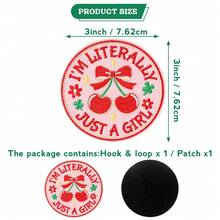 1PC I'm Literally Just A Girl Pink Cherry Hook And Loop Patch, Funny Red Cherry Cute Patch For Girl, Women, DIY Embroidered Applique For Backpacks, Vests, Bags, Hats, Dog Harnesses - Pink - View 7