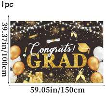 1 pieza Fondo de pared de birrete de graduación dorado, decoración para fiesta de graduación - Multicolor - Ver 6