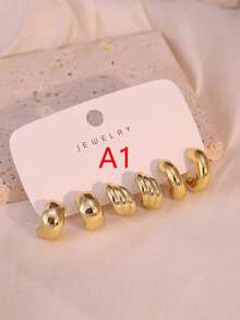 6-18pcs Women's Earring Set, Petite 3D Asymmetrical Geometric Designs, Suitable For Different Outfit Styles - Gold - View 2