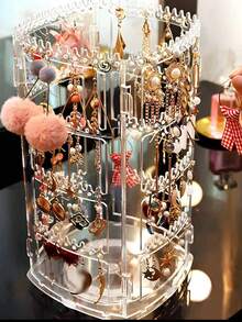 1个5层旋转透明首饰收纳展示架，适用于耳环、项链等 - 無色 - 查看 3