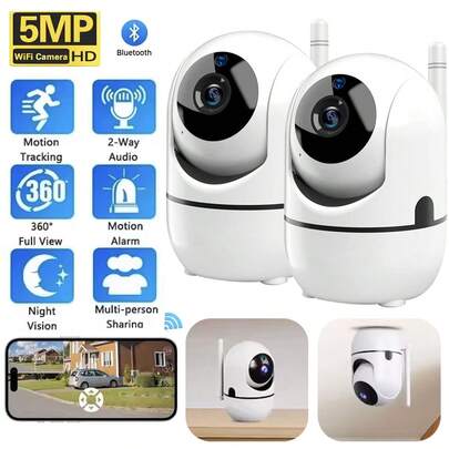 2pcs 1080P HD Security Camera, Smart Home Security Camera, 2.4GHz WiFi, With AI Human Tracking And Motion Detection, Support Alarm Push, Video Surveillance, Dual-Way Audio, Suitable For Indoor/Outdoor Security Monitoring, Can Be Used For Baby, Pet, Elderly Monitoring, Compatible With Smartphone, Computer And