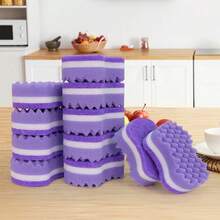 1/3/6/12 miếng bọt biển lượn sóng mật độ cao, bọt biển rửa chén màu tím, khối bọt biển vệ sinh gia dụng, miếng cọ rửa chén nhà bếp - Màu tím - Xem 1