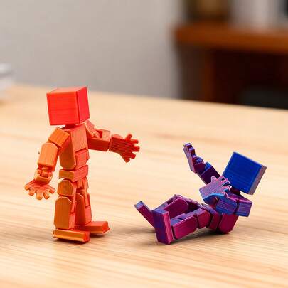 可摆造型的印花立方体人偶装饰模型手指玩具，关节灵活，可站立，塑料材质，艺术工艺品，适用于汽车、家居、办公室和派对装饰，节日礼物，水族箱和爬行动物爱好者的创意展示，独特的派对礼品