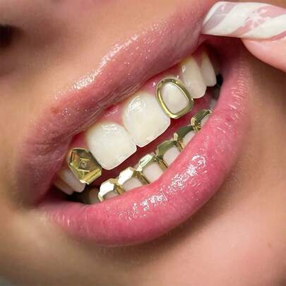 1 Set Hollow-Out Smooth Surface Rhinestone Decor & 6 Hollow-Out Tooth Shaped Accessories, Unisex Party & Festival Decorations