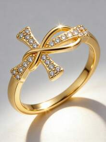 Silver Plated Cubic Zirconia Stackable Rings Set, Twisted/Leaf/Infinity Open Band Rings, Elegant Minimalist Jewelry For Women, Daily & Party Wear - Möbius/Cross YR0837 - View 15