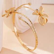 Adjustable Gold Flower Arm Cuff Bracelet |  Upper Arm Bangle Jewelry | Statement & Gift Accessories For Women - Gold - View 7