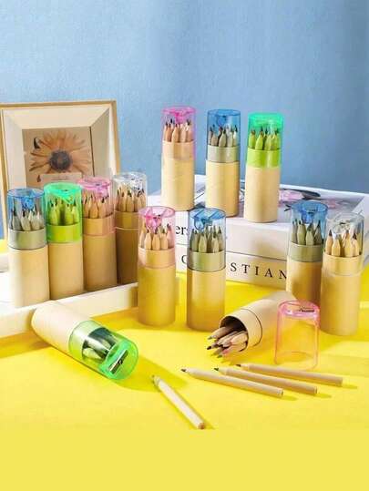 24pcs Creative Short Colored Pencil Set With Sharpener, Cute Mini Pencils For Student Drawing & Coloring, Back To School Supplies Gift, Random Color Assortment