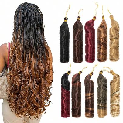 24 Inch Fluffy Wavy Spanish Braid, French Curl Crochet Braiding Hair, Pre-Stretched Braiding Hair With Big Bouncy Waves