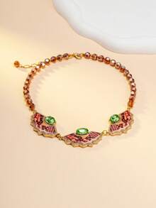 Bộ dây chuyền và bông tai bằng thủy tinh tráng men cổ điển đính đá quý màu xanh lá cây, trang sức thủy tinh mạ vàng cổ điển của Niche Design. - Bông tai nhiều màu - Xem 10