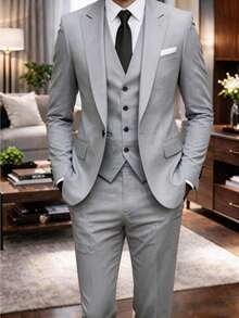 Men's Slim Fit White 3pcs Suit Notch Lapel Formal Suit Set Blazer Vest Pants For Wedding Guest Graduation Party - 白色 - 查看 7