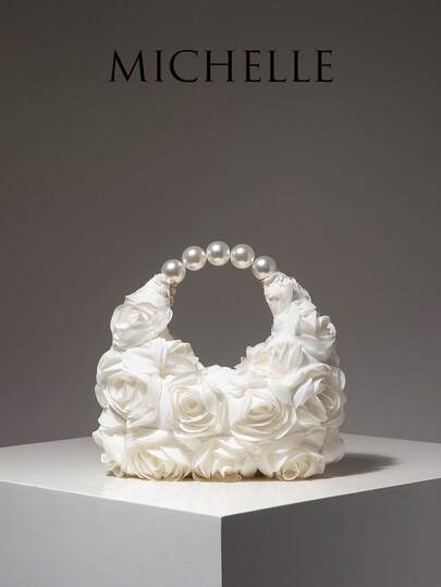 Women's Floral Pearl Handbag, Suitable For Evening Party Dress, Ball Gown, Wedding Accessories, Elegant Ladies Wallet, Women's Gift (Random Pattern)