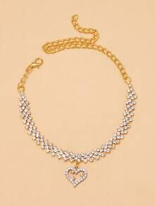 1件装多功能沙滩水钻心形吊坠脚链，女士个性化水晶心形脚链 - 金色 - 查看 2